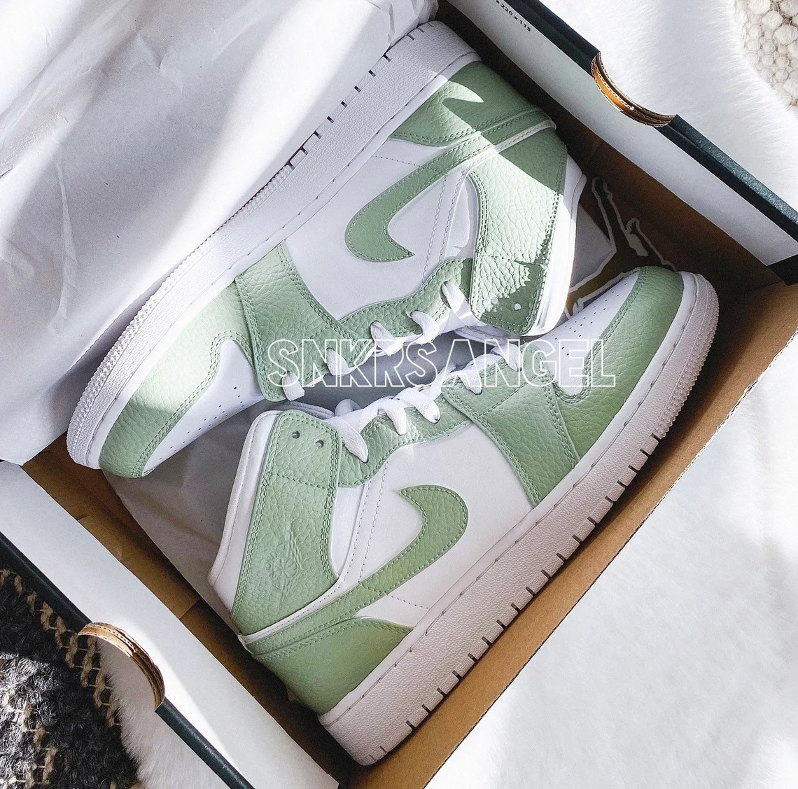 Custom nike air jordan 1 mid sage green avocado