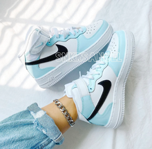 Load image into Gallery viewer, Custom nike air force 1 mid baby blue light blue black
