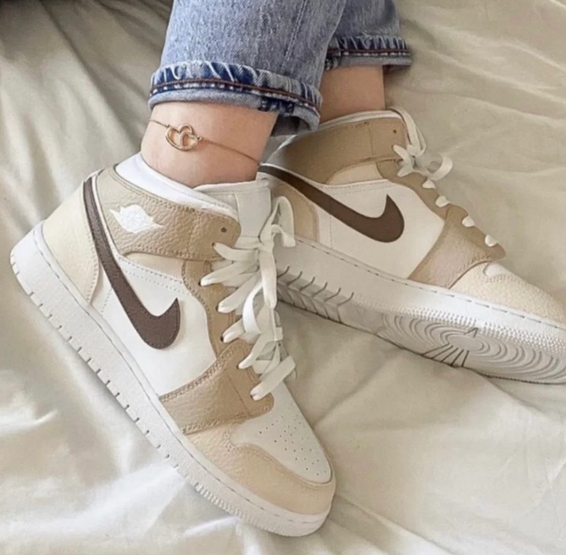Custom nike air jordan 1 mid mocha cream tan nude