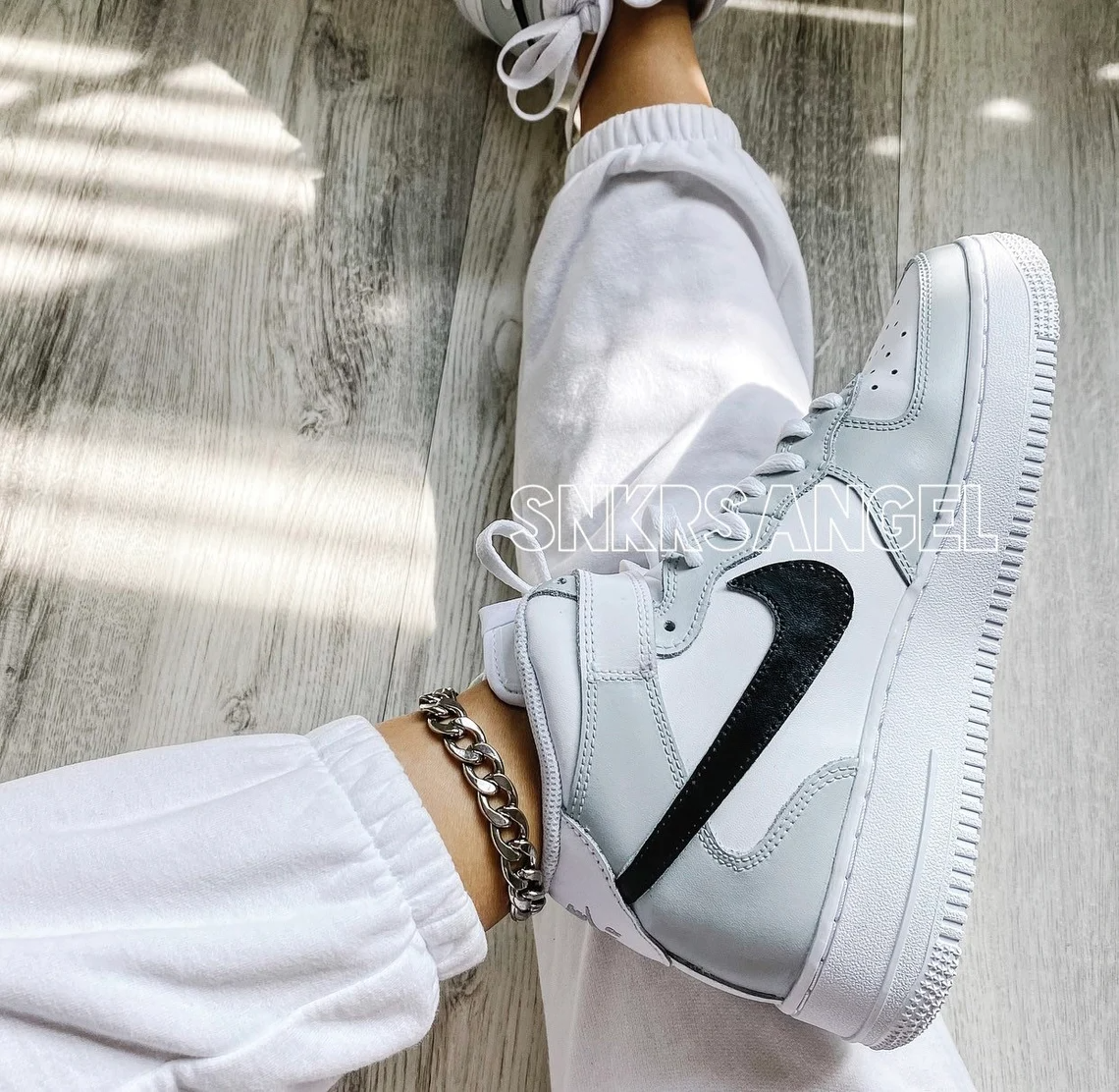Custom air force 1 mid light grey and black