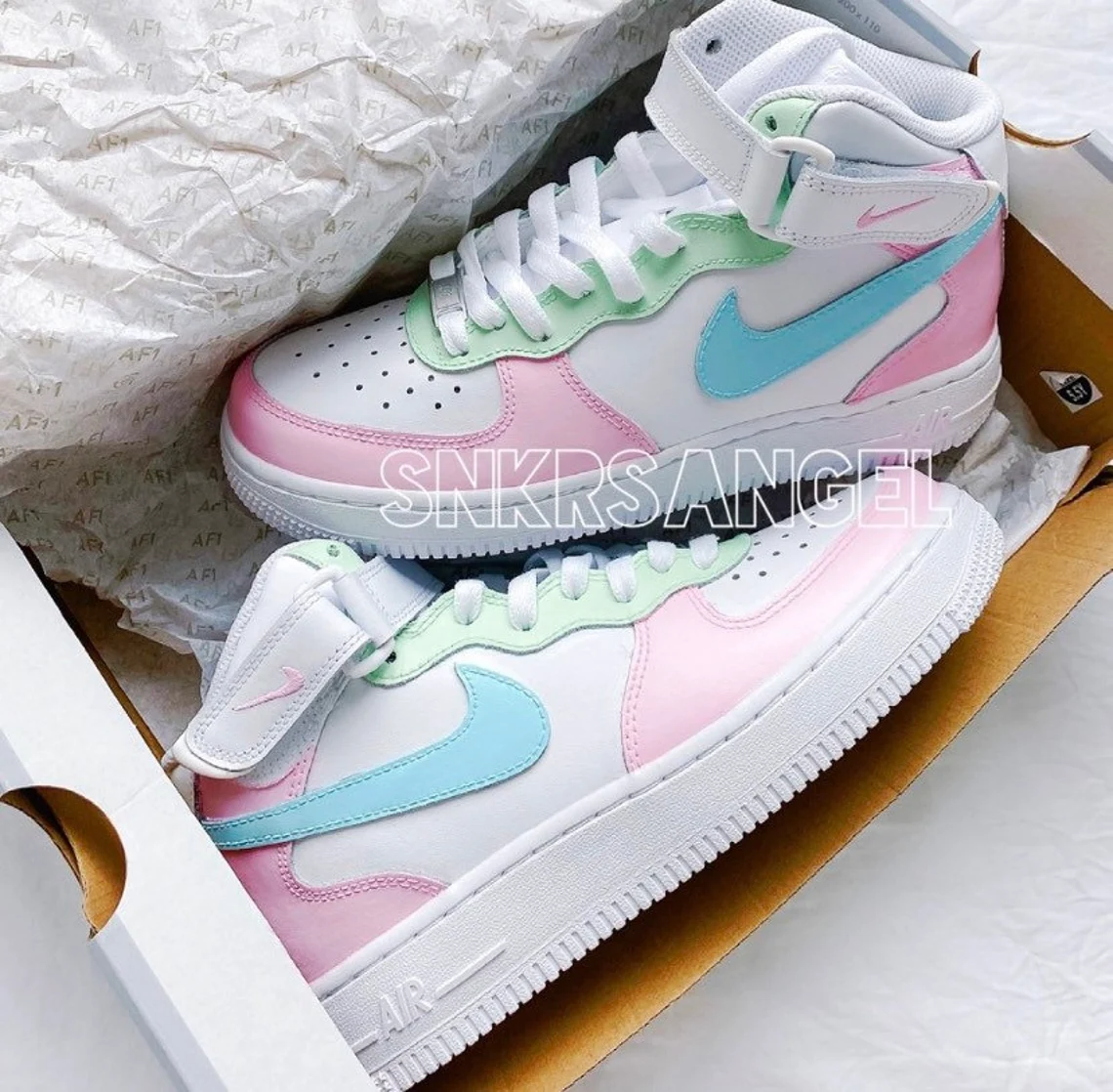 Nike Air Force 1 Low Custom Blue Pink / Pastel AF 1 Women's Sneaker .