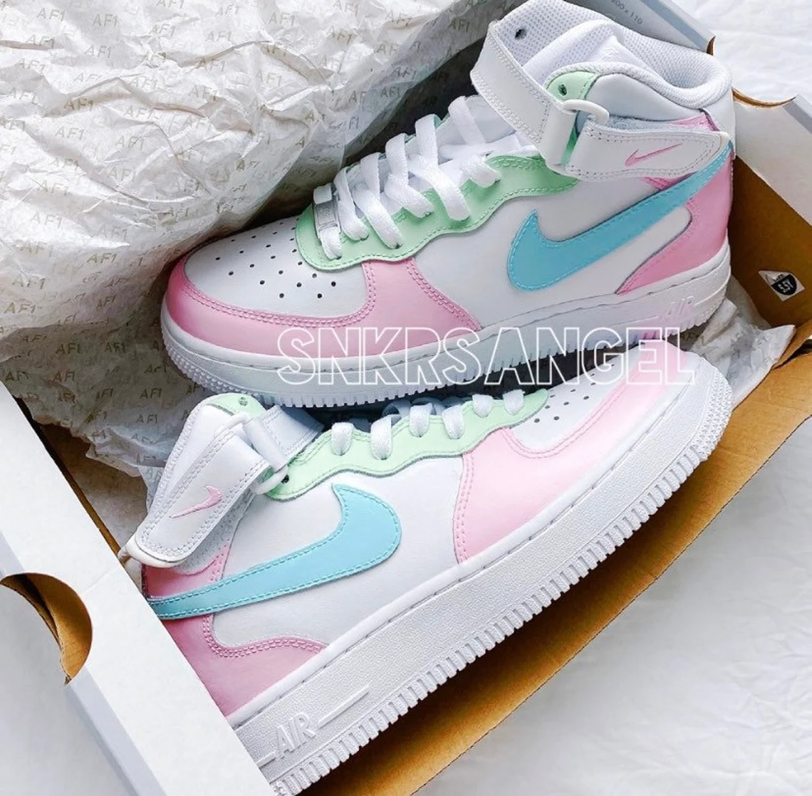 Custom nike air force 1 mid pastel bubble gum Women s AF 1 snkrsangel