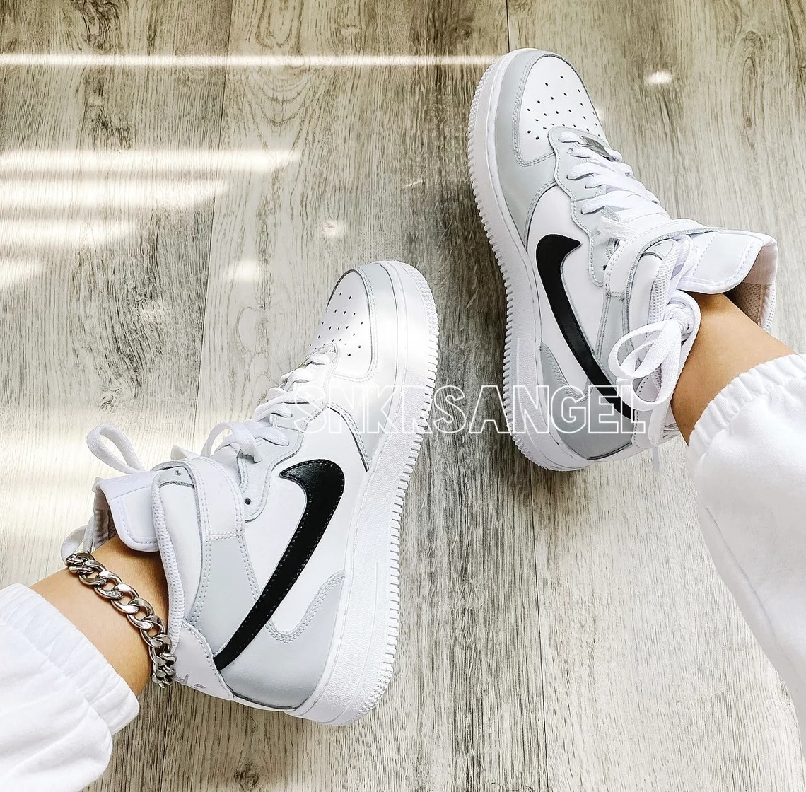 Custom air force 1 mid light grey and black