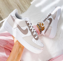 Load image into Gallery viewer, Custom nike air force 1 low cream tan beige chocolate brown
