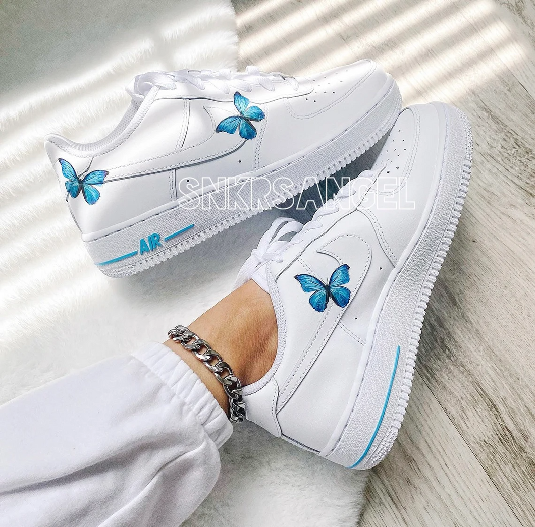 Custom air force 1 low sneakers blue butterfly