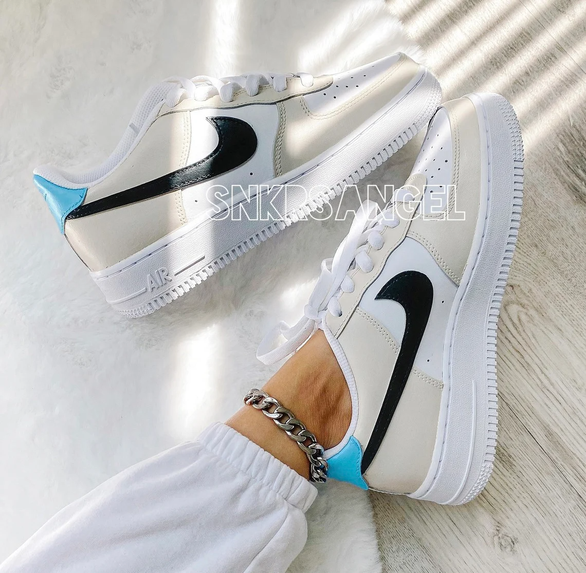 Custom nike air force 1 low beige nude tan black blue – snkrsangel