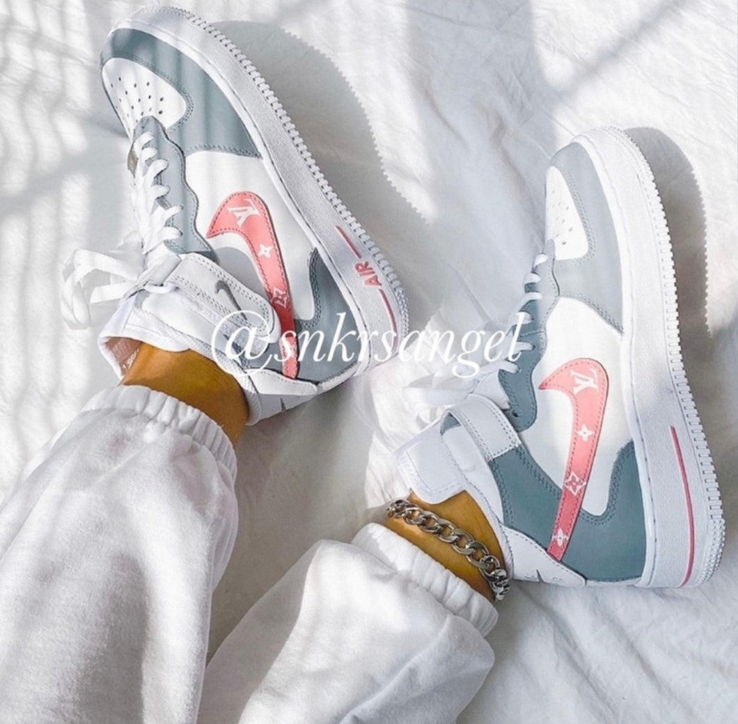 Custom Styled nike air force 1 mid gray pink