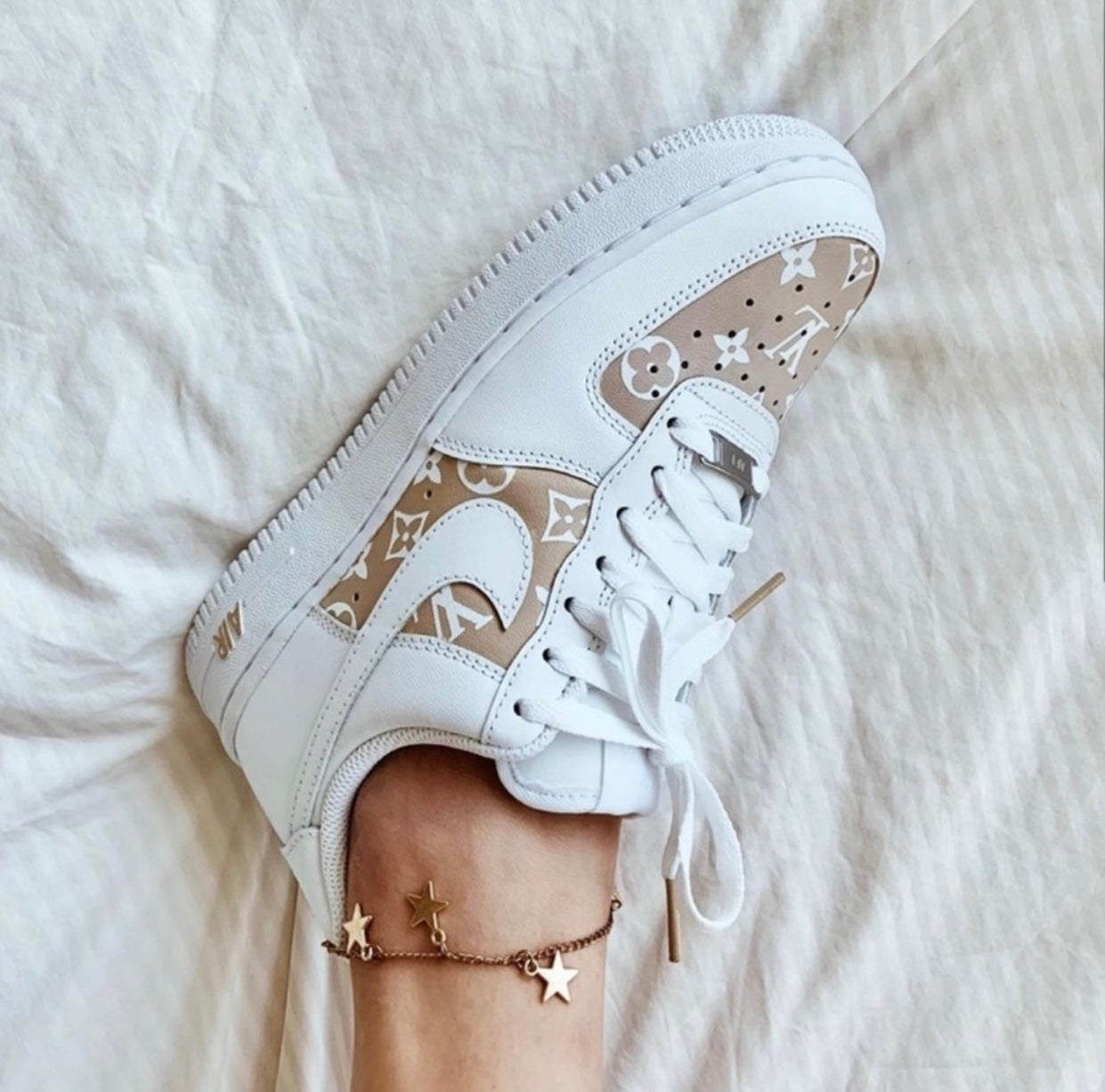 Custom LV nike air force 1 low tan beige nude cream beige