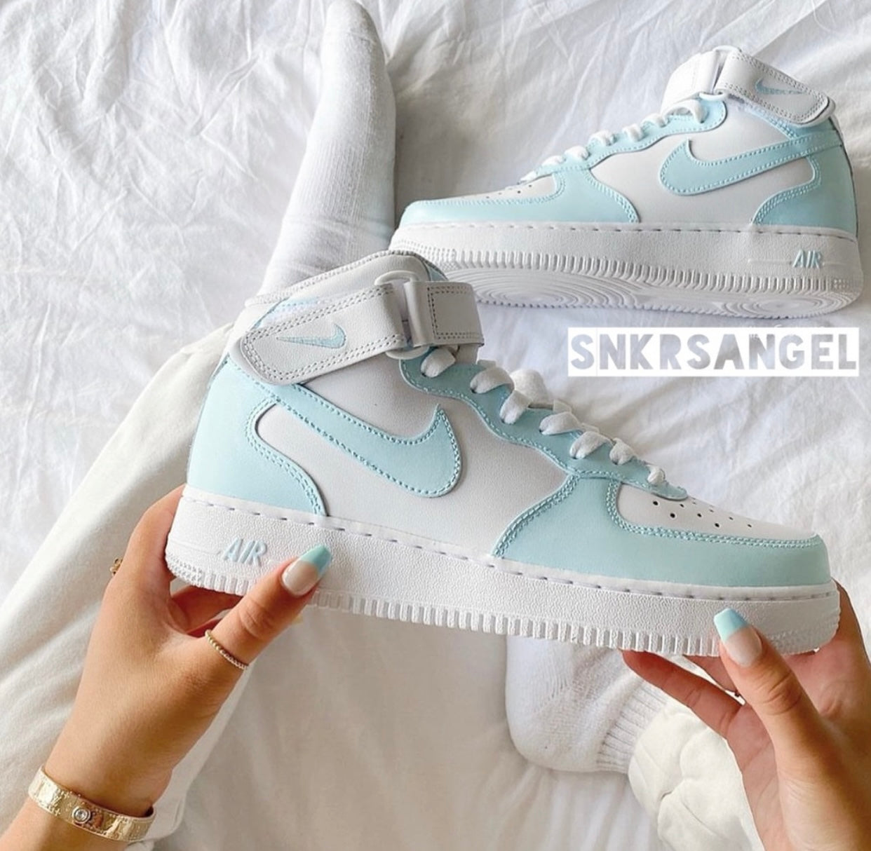 Baby Blue Custom Air Force 1 Mid - Painted Shoes - Women’s Nike Fashion Sneaker - AF1 Mid